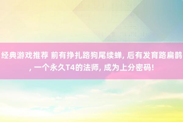 经典游戏推荐 前有挣扎路狗尾续蝉, 后有发育路扁鹊, 一个永久T4的法师, 成为上分密码!