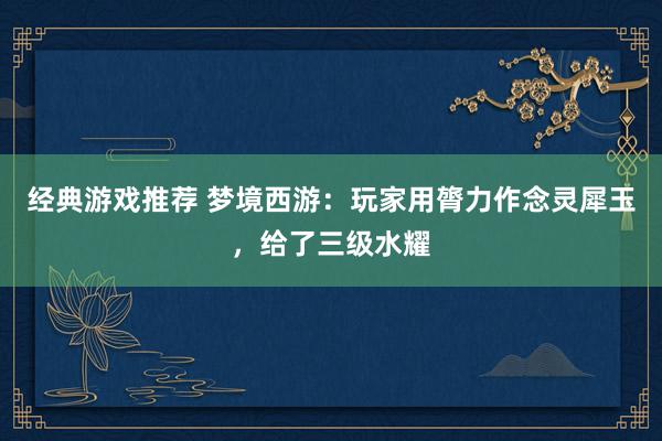 经典游戏推荐 梦境西游：玩家用膂力作念灵犀玉，给了三级水耀